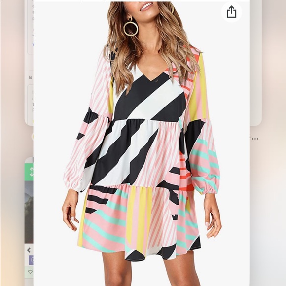 Amoretu Women Summer Tunic V Neck Loose Flowy Swing Shift Dress Flounce - Picture 12 of 12